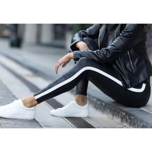 Spanx - Faux Leather Stripe Legging in Very Black/White